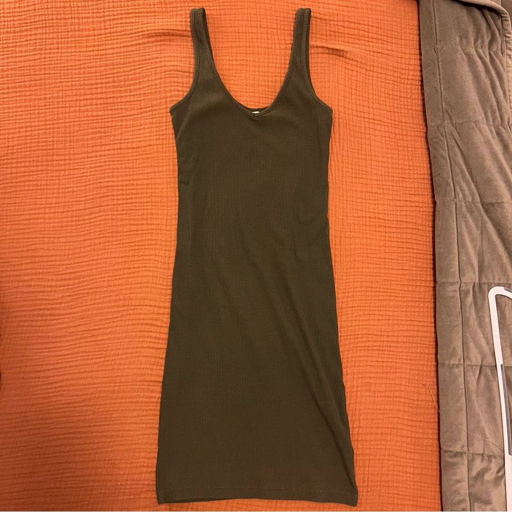 H&M olive green ribbed bodycon dress